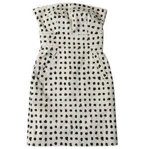 DOLCE VITA Strapless Mini Dress Cream Black Green Dots Size S Pockets Wedding‎